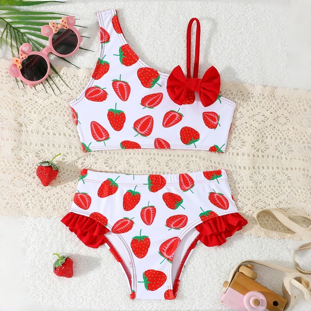 Immagine 3: Nuovo Costume da Bagno Monospalla con Stampa Leopardata per Ragazze, Bikini Sottile con Fiocco e Spacco, Abbigliamento da Spiaggia