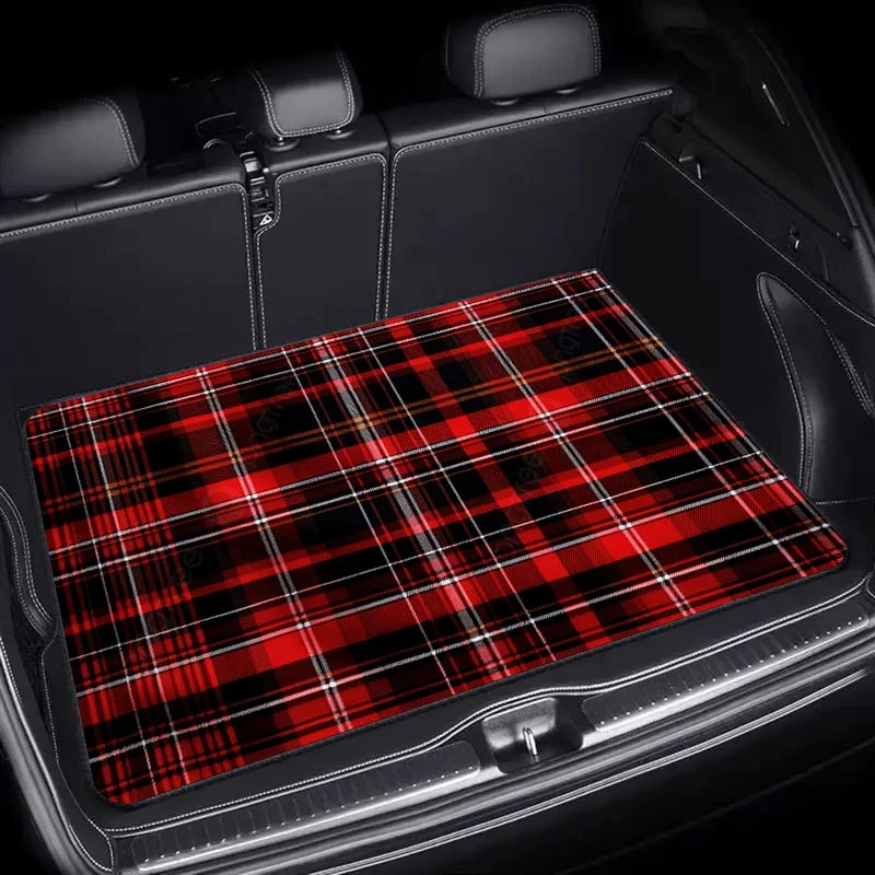 1pc Red Tartan Plaid Trunk Mat For Cars, Measuring 75X100, Made From Durable And Stylish Non-Slip Material, Ideal For Organizing