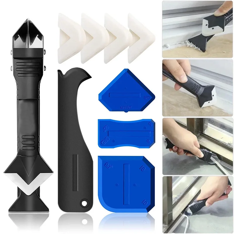 5 in 1 Silicone Scraper Sealant Smooth Remover Tool Set Caulking Finisher Smooth Grout Kit Floor Mould Removal Hand Tools Set