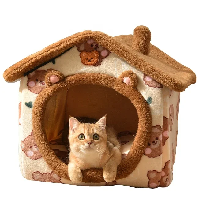 

Four Seasons Cat Dog House Bed Kennel Foldable Puppy Nest Warm Cave Sleeping Bed Cute Cover Pet Bed House Indoor & furniture