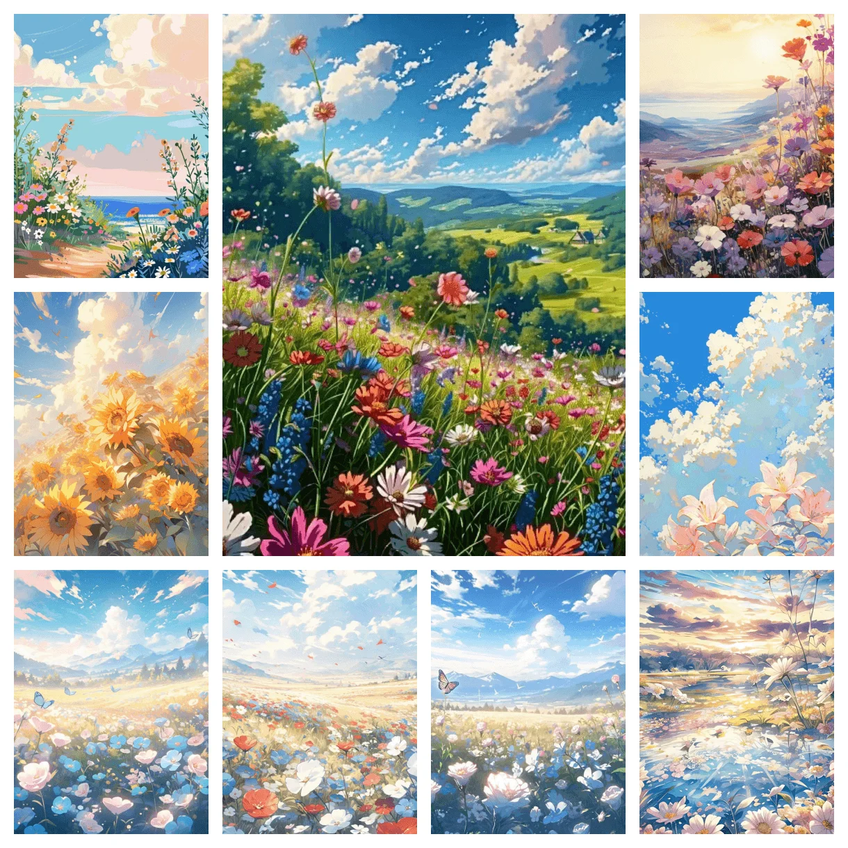 

Flower Sea Flowers Nature and Sky AB Diamond Painting Full Diamond Inlay Cross Stitch Embroidery Home Decoration Crafts Gift