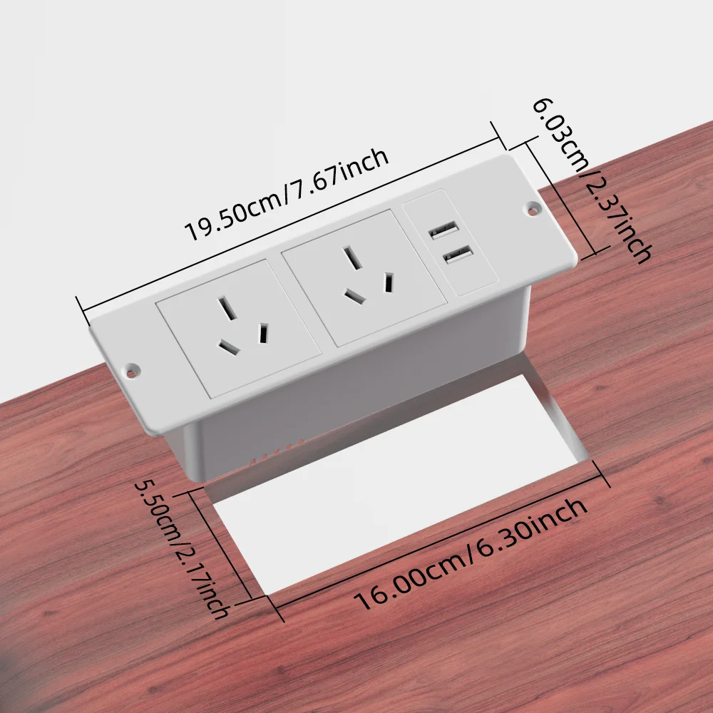 White 1500W Recessed Power Strip with USB Surge Protector White Hidden Desk Cord for Office Home Furniture Conference Table