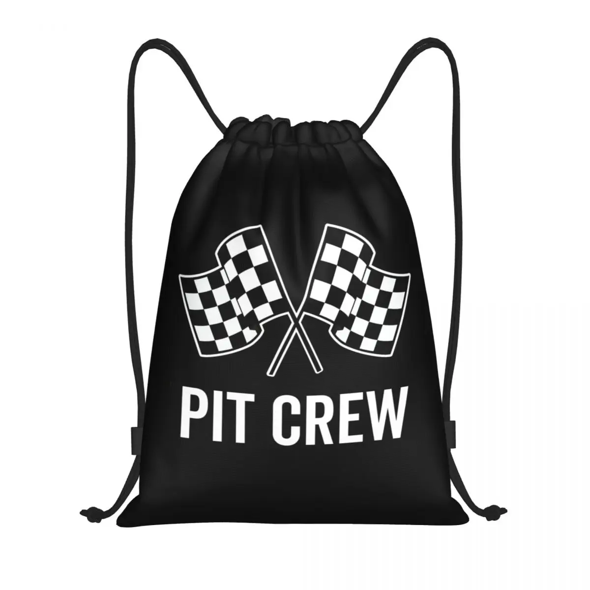 Custom Race Car Pit Crew Checkered Flag Drawstring Backpack Bags Lightweight Racing Sport Gym Sports Sackpack Sacks for Yoga