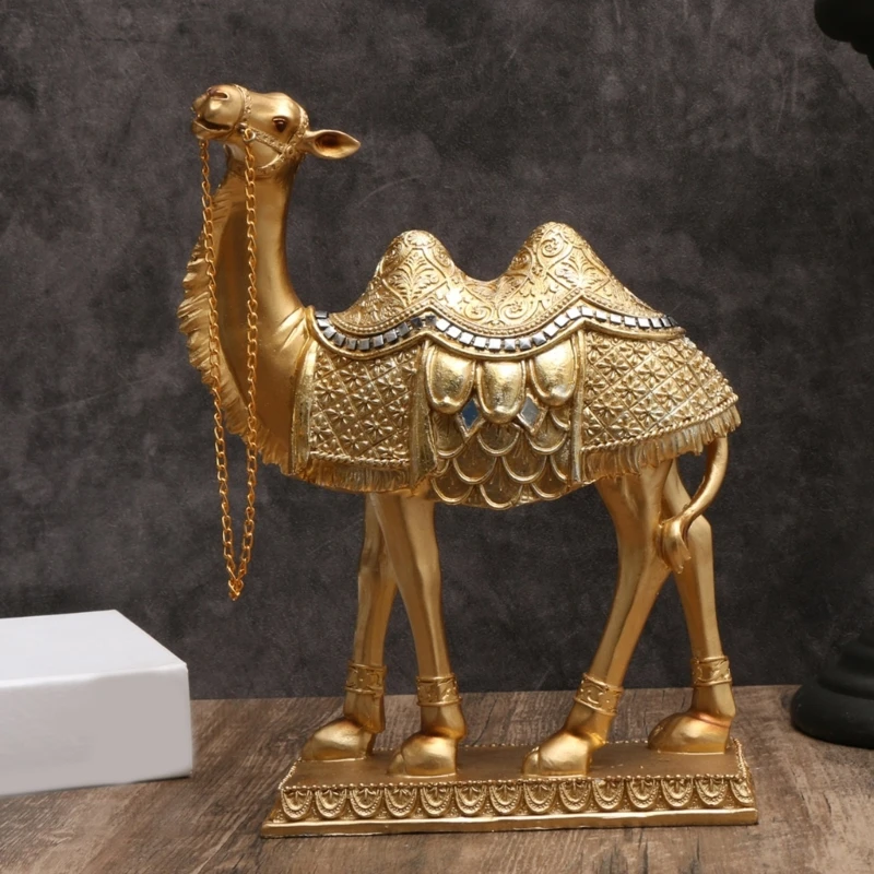 Gold Brass Camels Figurine Small Statue for Office Home Desk Decoration Animal Ornament