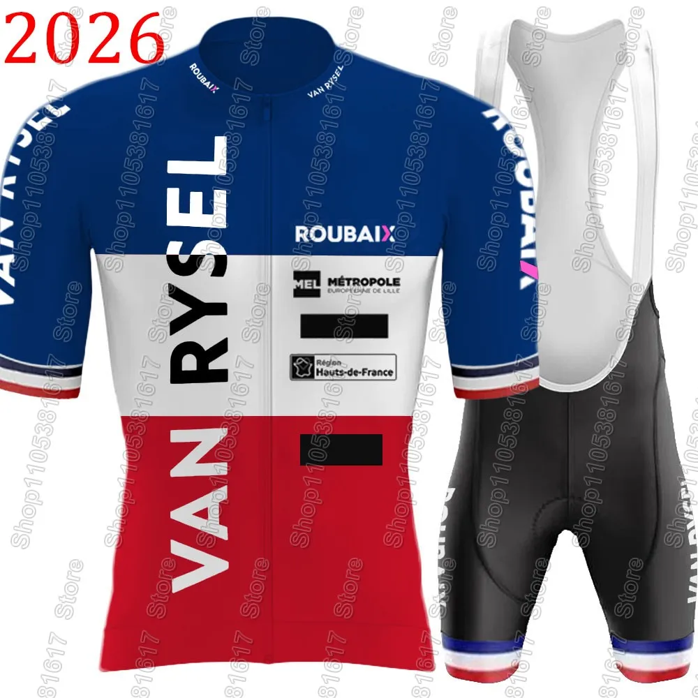 Conjunto de Ropa de Ciclismo France Van Rysel - Equipo Roubaix 2026, Jersey de Manga Corta para Hombre, Pantalones Cortos de Ciclismo MTB, Ropa de Ciclismo de Carretera