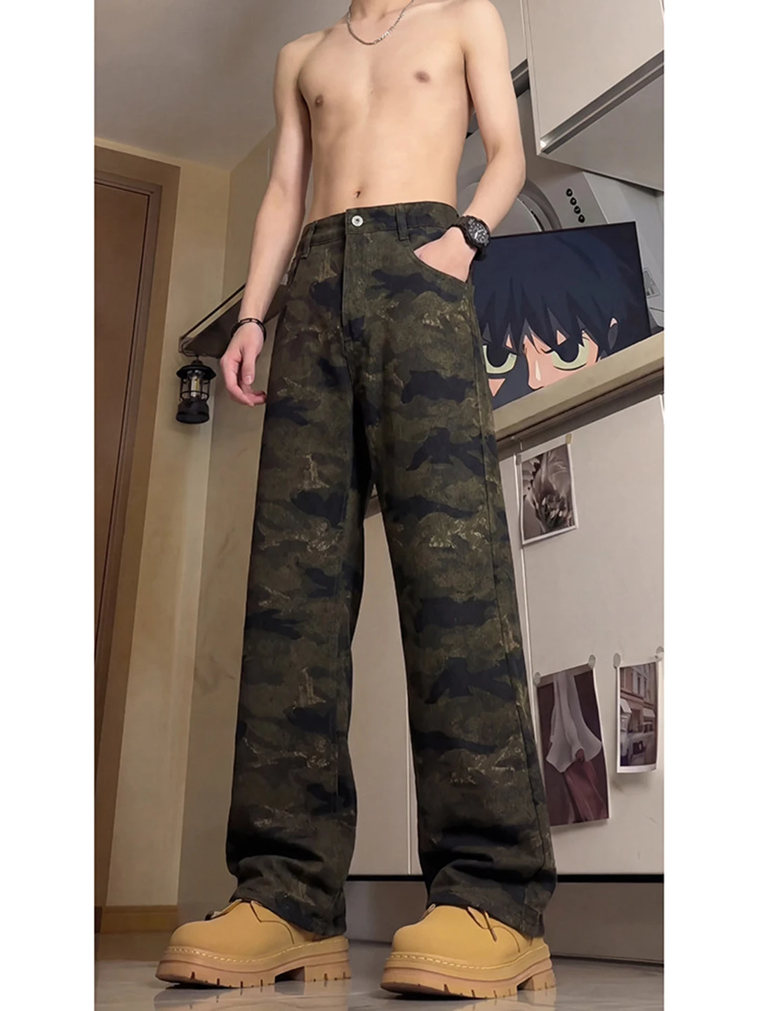 

Мужские джинсы-карго American Camouflage прямого кроя, весенние, длинные, рабочие, повседневные, молодежные, расклешенные, Cleanfit