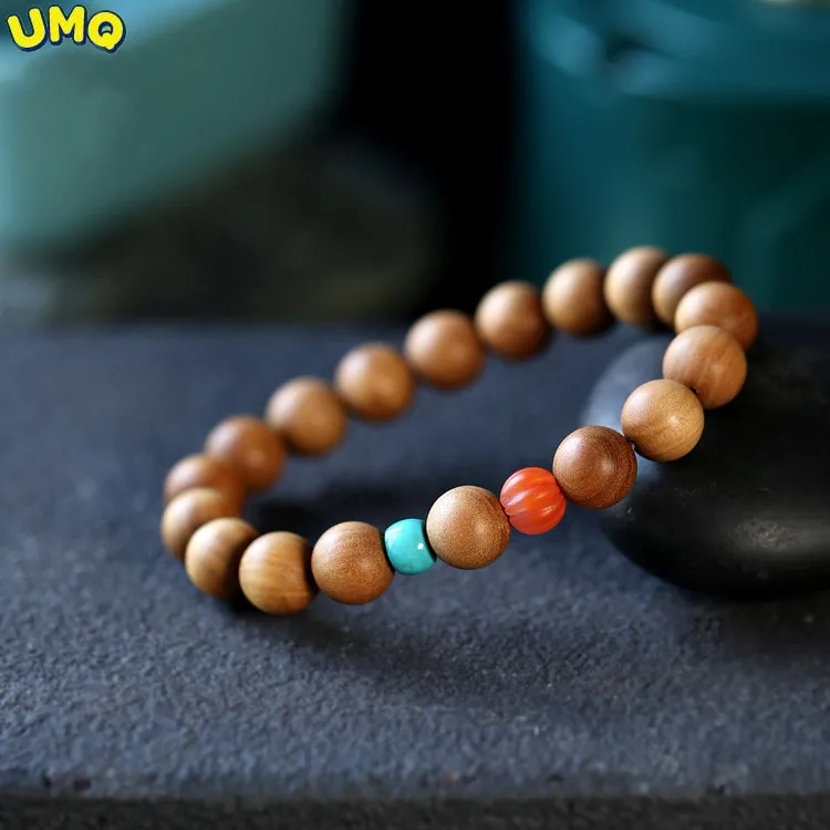 Laoshan Sandalwood Fragrant Wood Handstring South Red Pumpkin Beads Buddha Beads Handstring Turquoise Raw Ore Bracelet Ethnic