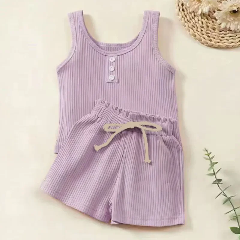 New Summer Boys and Girls Sleeveless Shirt and Shorts Set