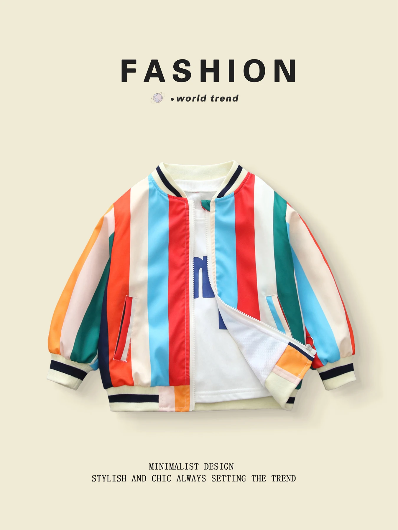 Trendy Color - Blocked and Striped Spring - Autumn Jackets for 3 - 10 Yr Old Boys