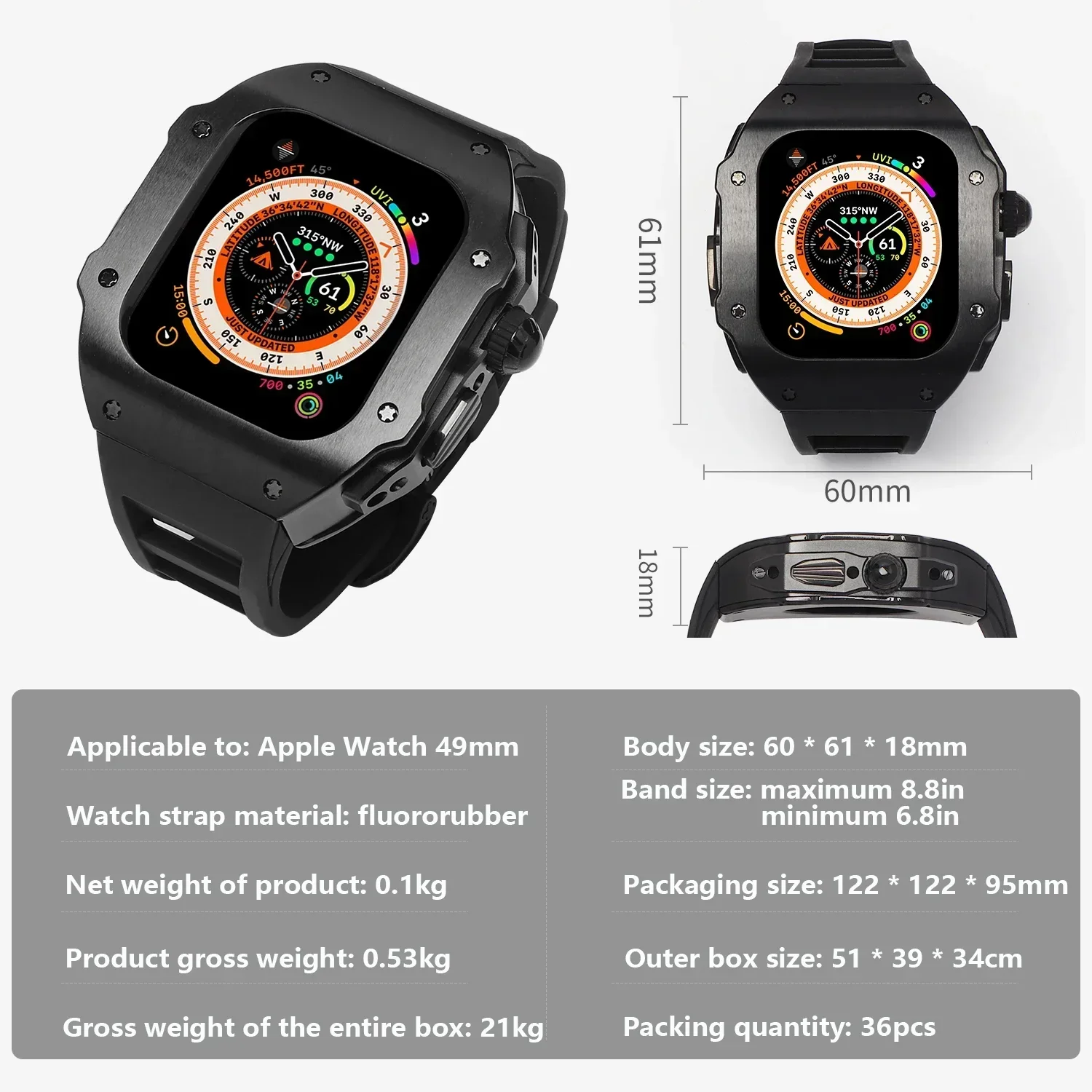 Stainless Steel Modification Kit For Apple Watch Ultra 2 1 49mm 9 8 7 6 5 4 SE 44MM 45MM Case Sport Band iWatch Rubber Refit Mod