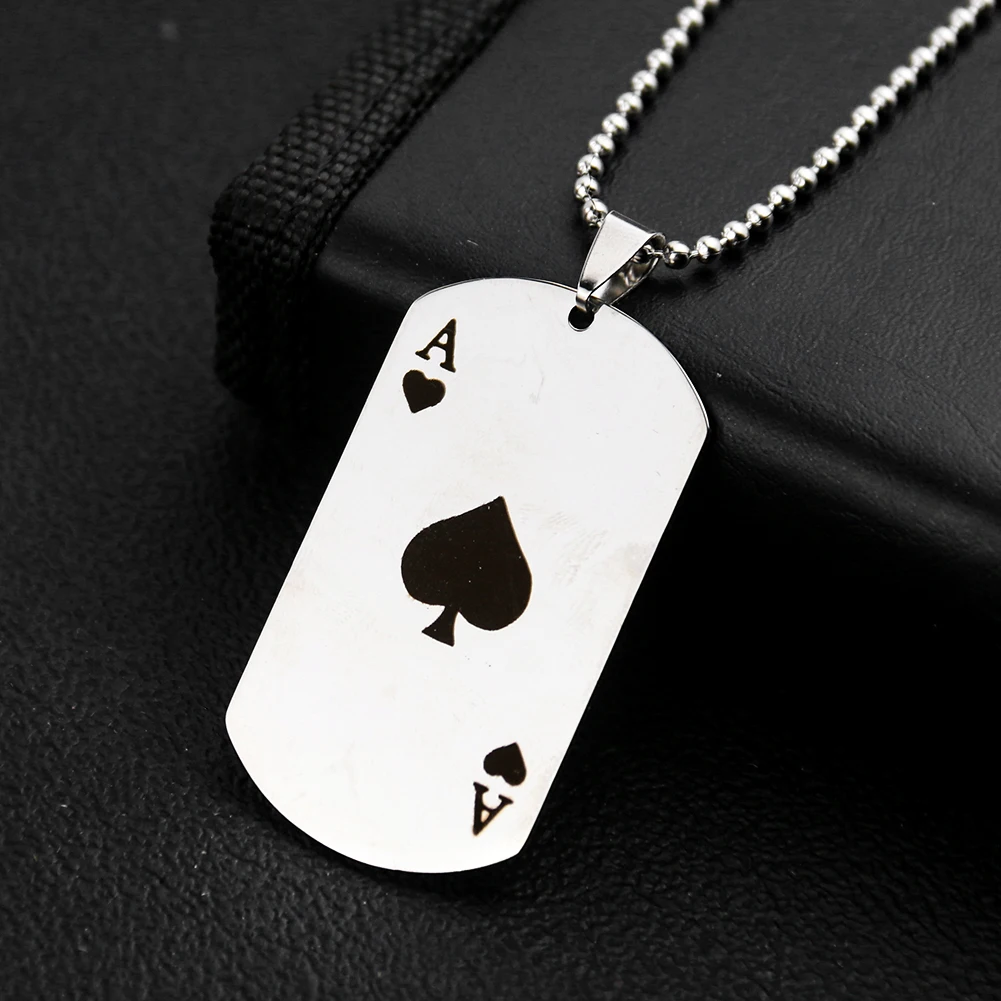 Stainless Steel Rectangular Spade A Nameplate Necklace Poker Pendant Charms Laser Engraved Gambler Label Card Friend's Giftware