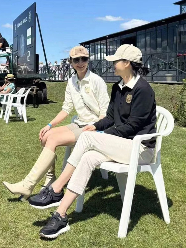 

RuienCo. Golden head Embroidery Ne Sport T-irt Color Blo Casual Sle Stand Fit Ladies Summer Top