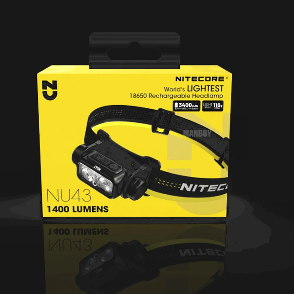 Original Nitecore NU43 1400 Lumen 3400mAh 18650 USB-C Rechargeable Headlamp+ 18650 Extension Battery Case Outdoor Camping Search