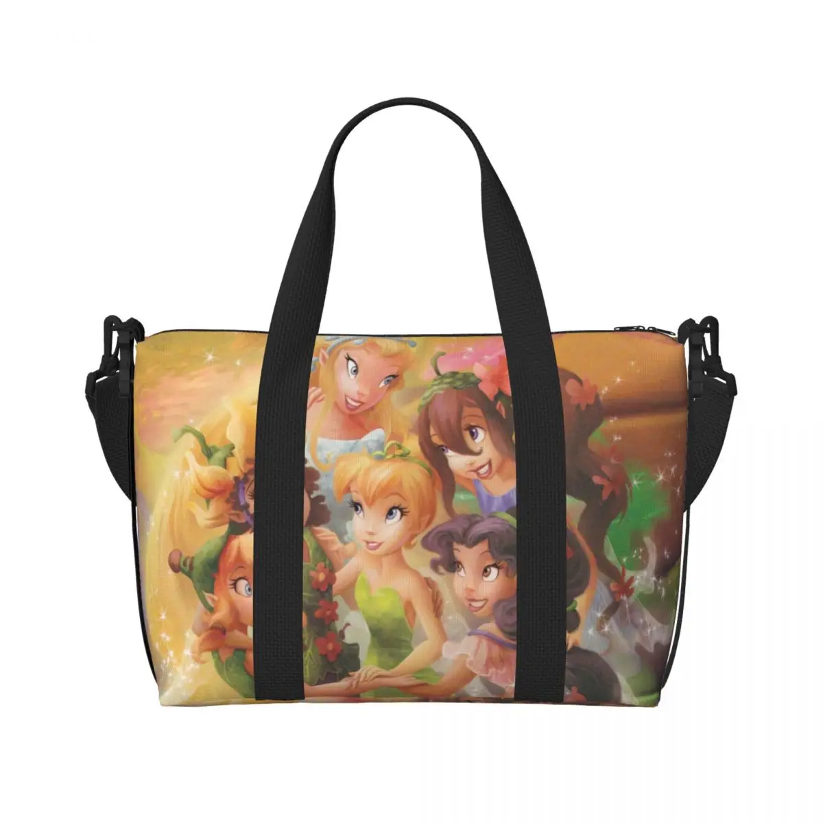 Custom Tinker Bell Anime Grocery Shopping Tote Bag Women Big Capacity Beach Gym Travel Bags