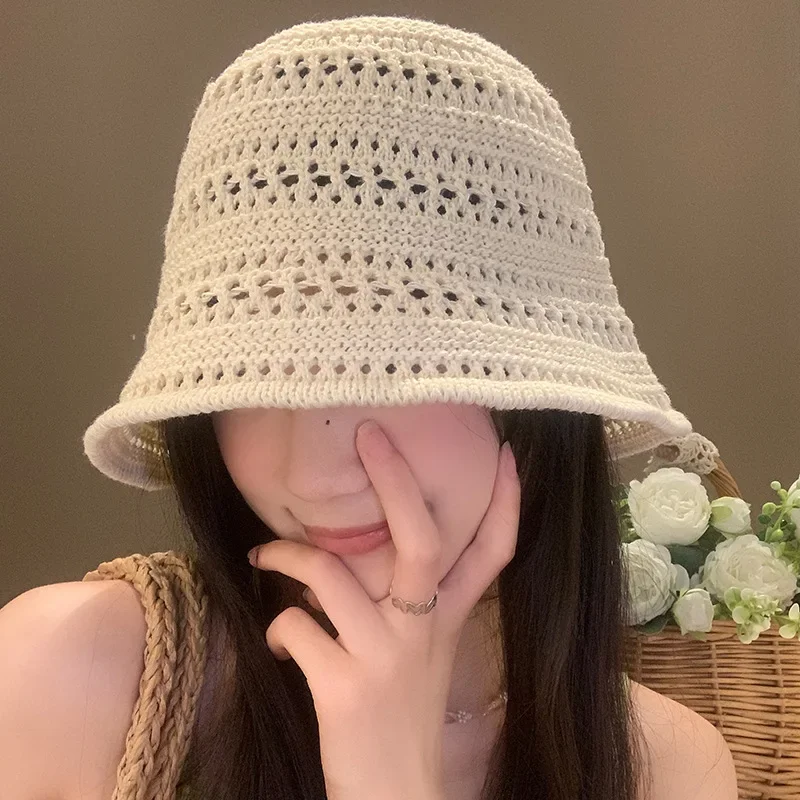 Chapeau de pêcheur creux tricoté unisexe de style japonais, seau respirant d'été pour femmes et hommes, nouvelle collection 2025