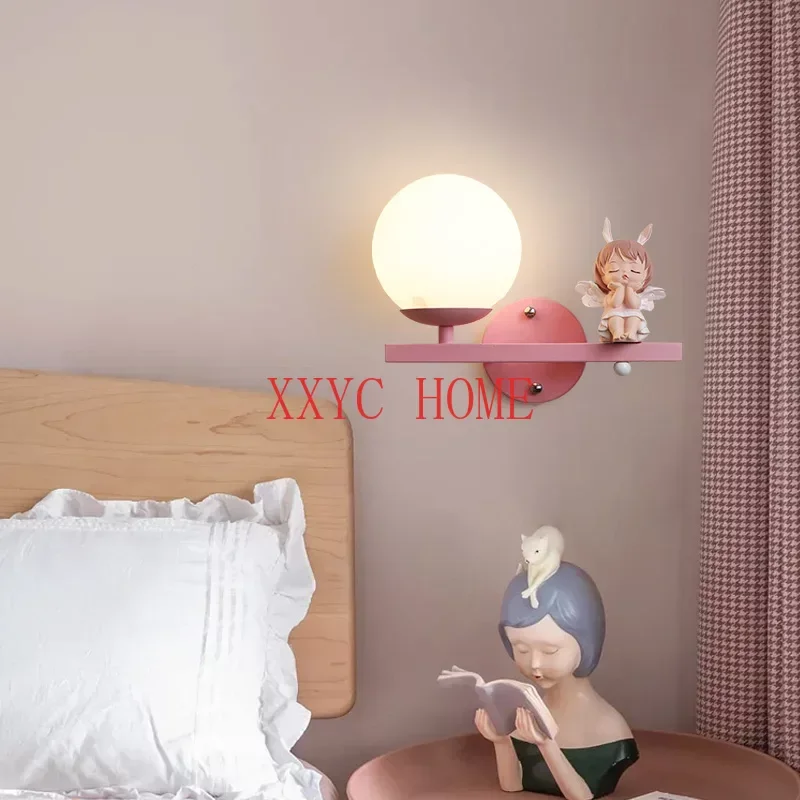 Resin Girls Rabbit wall light Glass Ball Led Wall Lamp Nordic Creative Living Room Bedroom Study Home Decor Cartoon Night Light