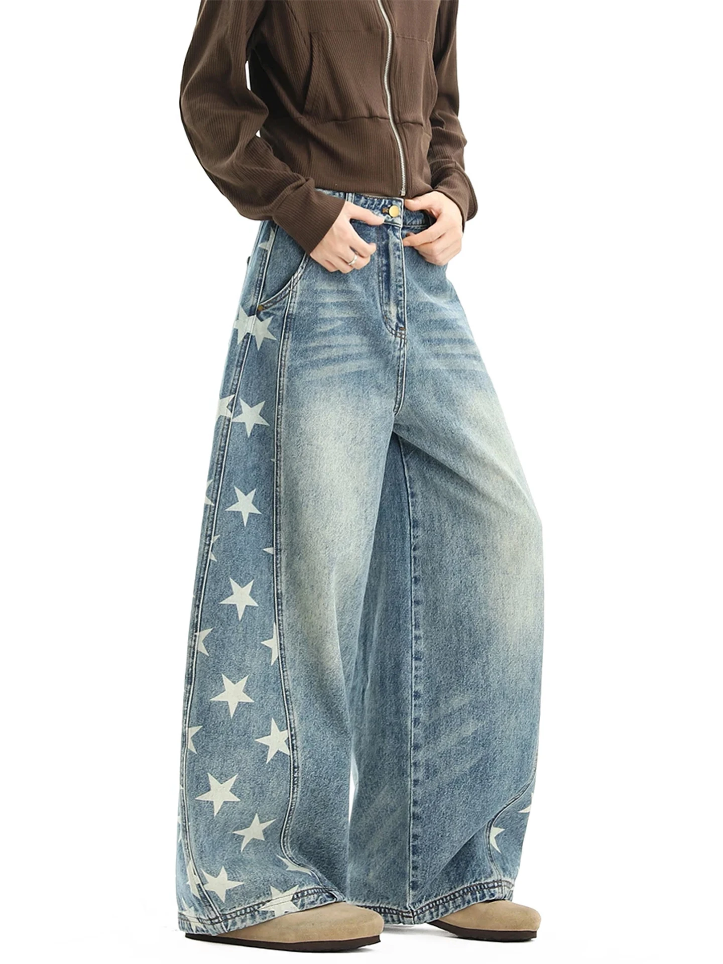 

Джинсы с изогнутыми лезвиями в стиле ретро, мужские и женские повседневные брюки с завышенной талией, модные джинсовые джинсы свободного покроя с талией