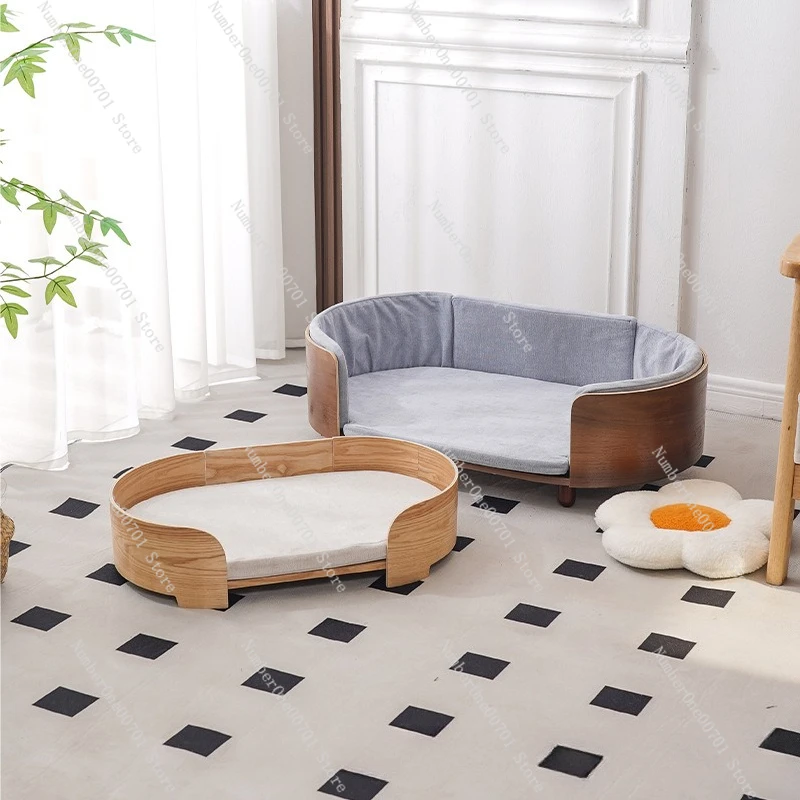 Wooden Pet Sofa Bed, Detachable Washable Kennel for Small Medium Dog Cat All Season Use