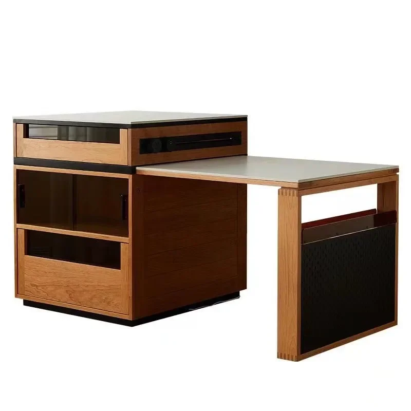 

Rock slab dining table integrated household multi-functional small apartment stretch cabinet dining side cabinet bar cabinet