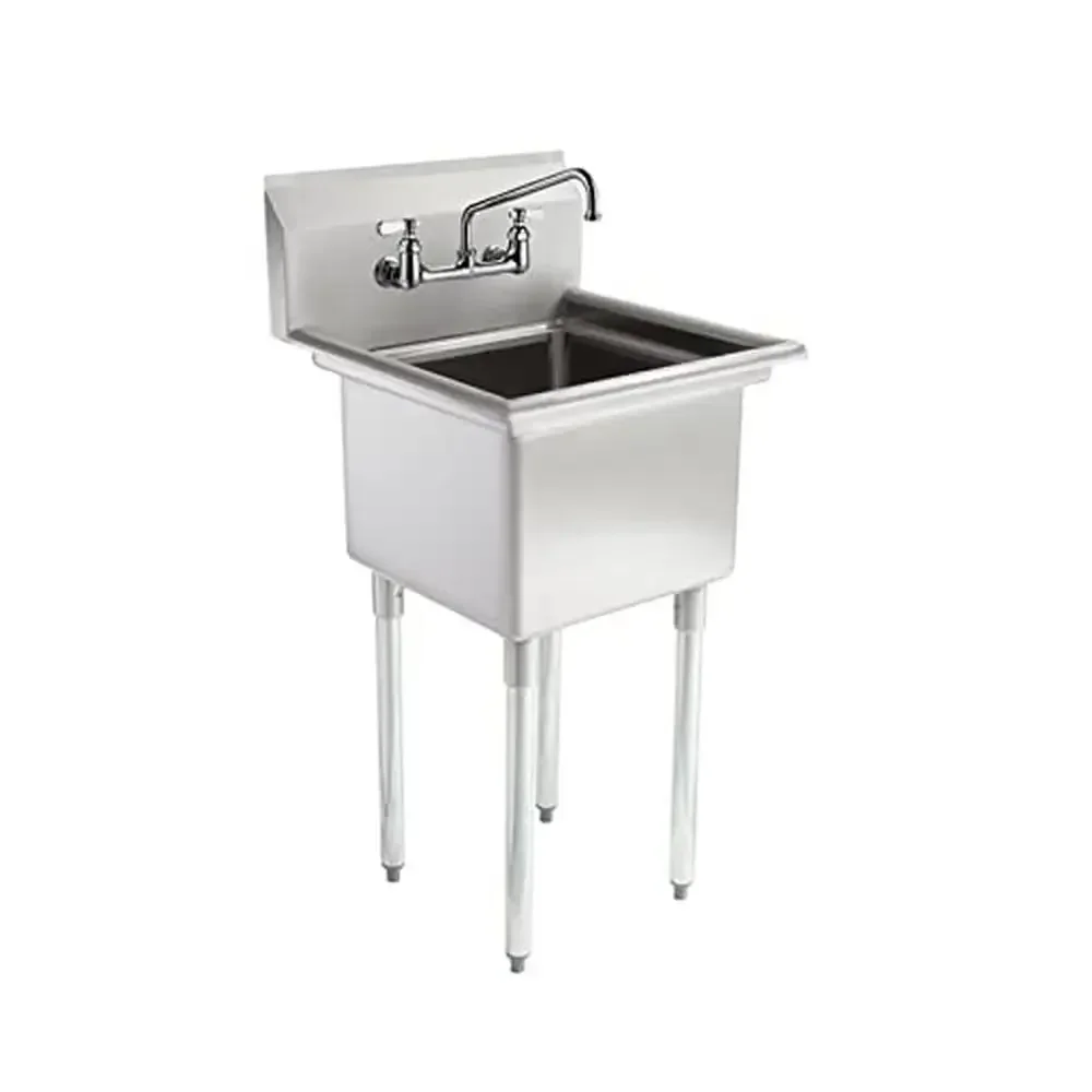 

Stainless Steel Utility Sink 304 NSF Inner Bowl Size 18"x18" 24"x23.5" Overall Faucet Included Ideal Kitchen Restaurant Laundry