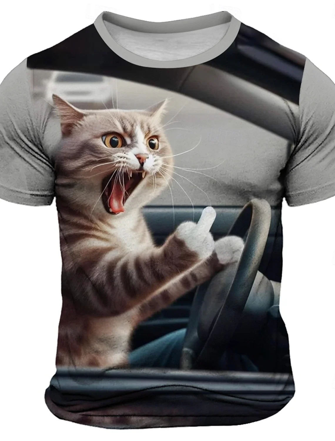 

Men's Cat Fun T-shirt Short Sleeve T-shirt 3D Print Round Neck Shirt Fashion Daily Street Daily Grey Spring Summer Men Clothing