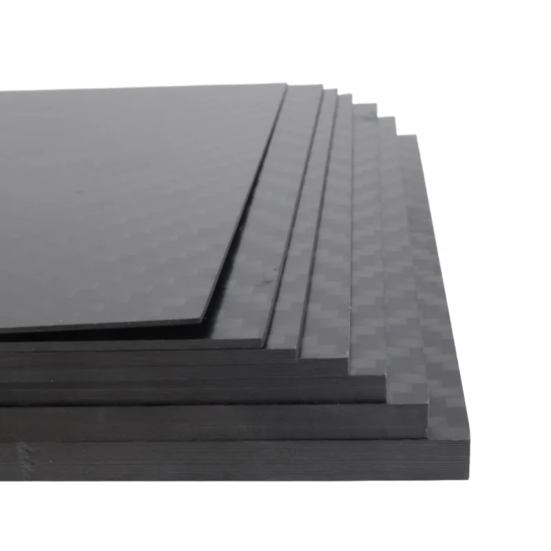 صفائح لوحة ألواح من ألياف الكربون، صلابة مركبة عالية، 125 مم × 75 مم، خيارات سمك متعددة، 0.5 مم إلى 5 مم