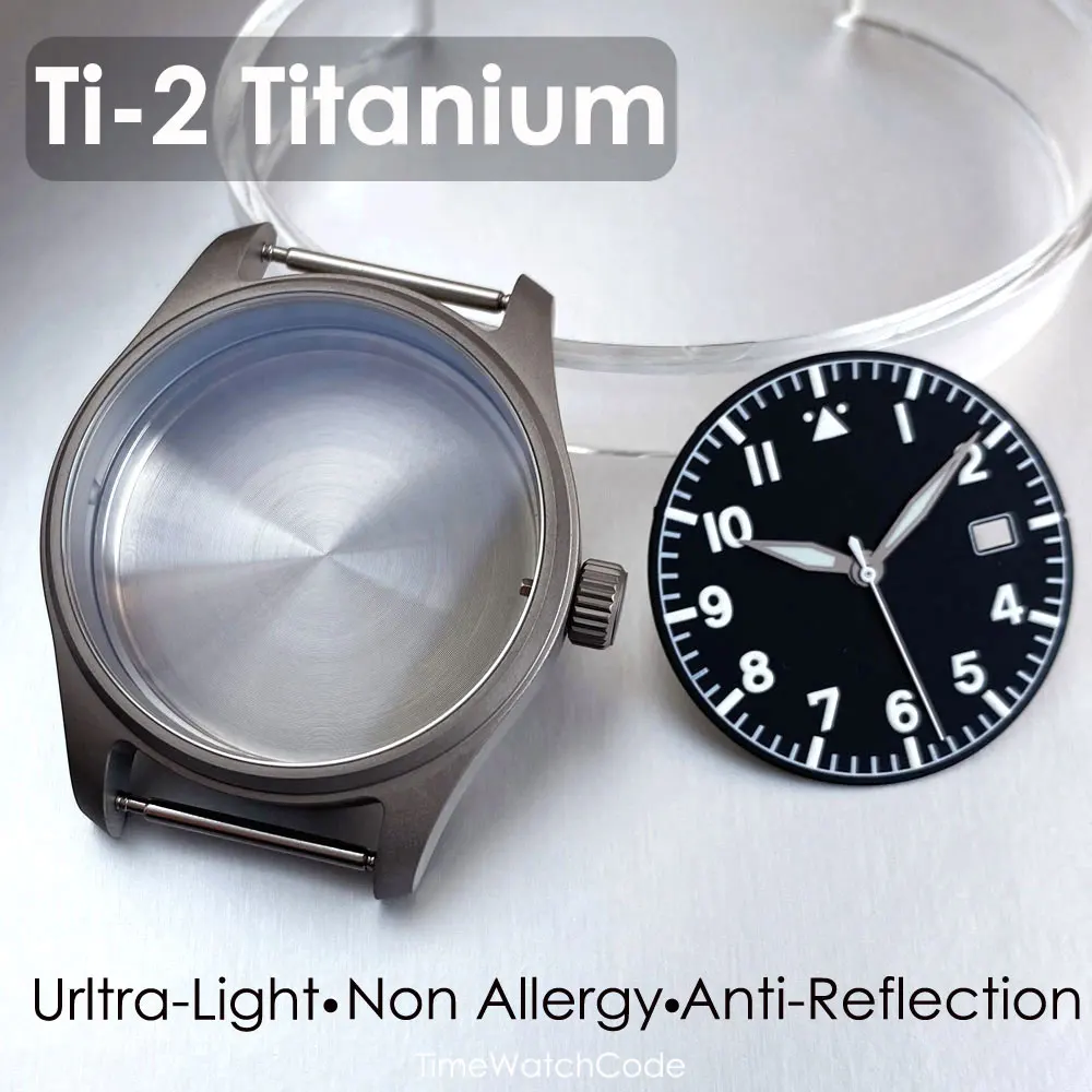 Ti-2 Titanium Pilot Watch Case Aviator Watch Case 39mm for NH35 NH36 NH38 PT5000 ETA2824 SW200 Movement Sapphire 200M Waterproof