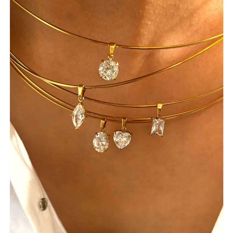 Charms Zircon Pendant Necklace for Women Girls Simple Fashion Choker Necklace New Trendy Heart Square Zricon Necklace Jewelry