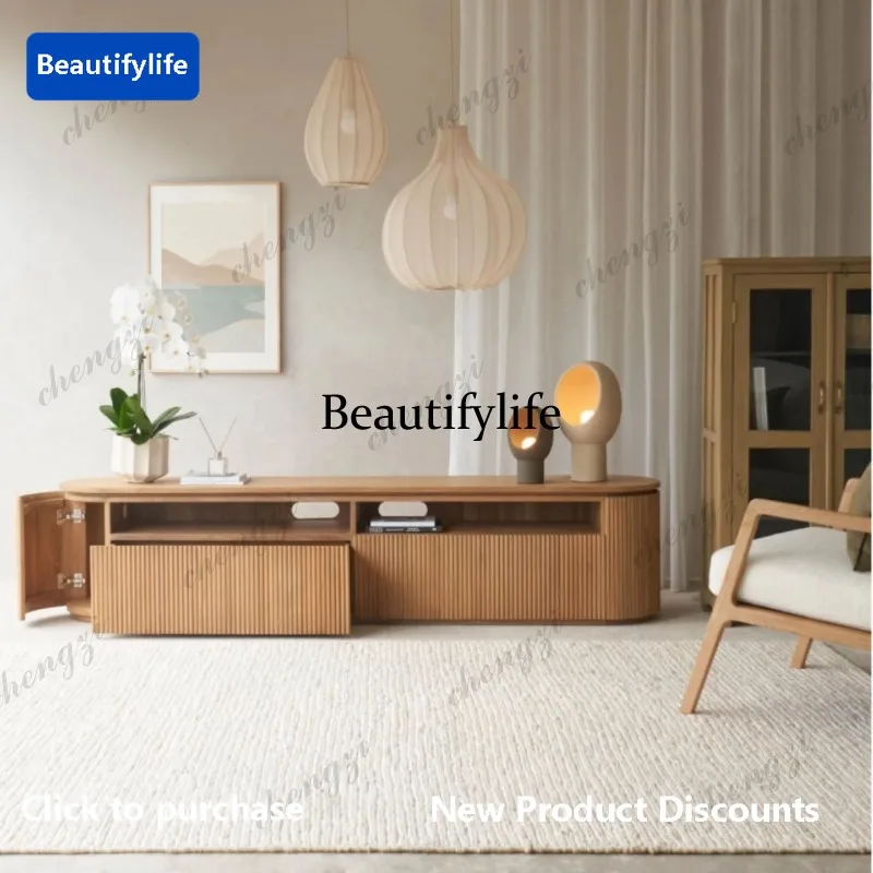 M132 American country living room oak TV cabinet simple curved cabinet door solid wood floor decorative cabinet