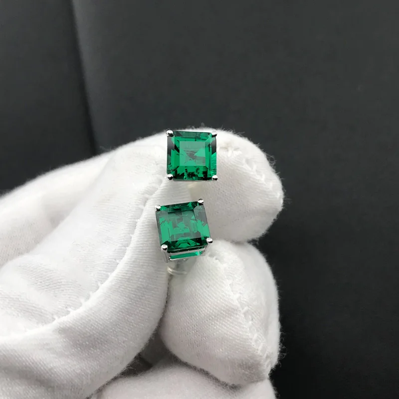 CSJ 100% 10K Gold Lab Grown Emerald Stud Earring Hydrothermal Created Emerald Sparking Jewelry for Women Party Wedding Gift - view 4