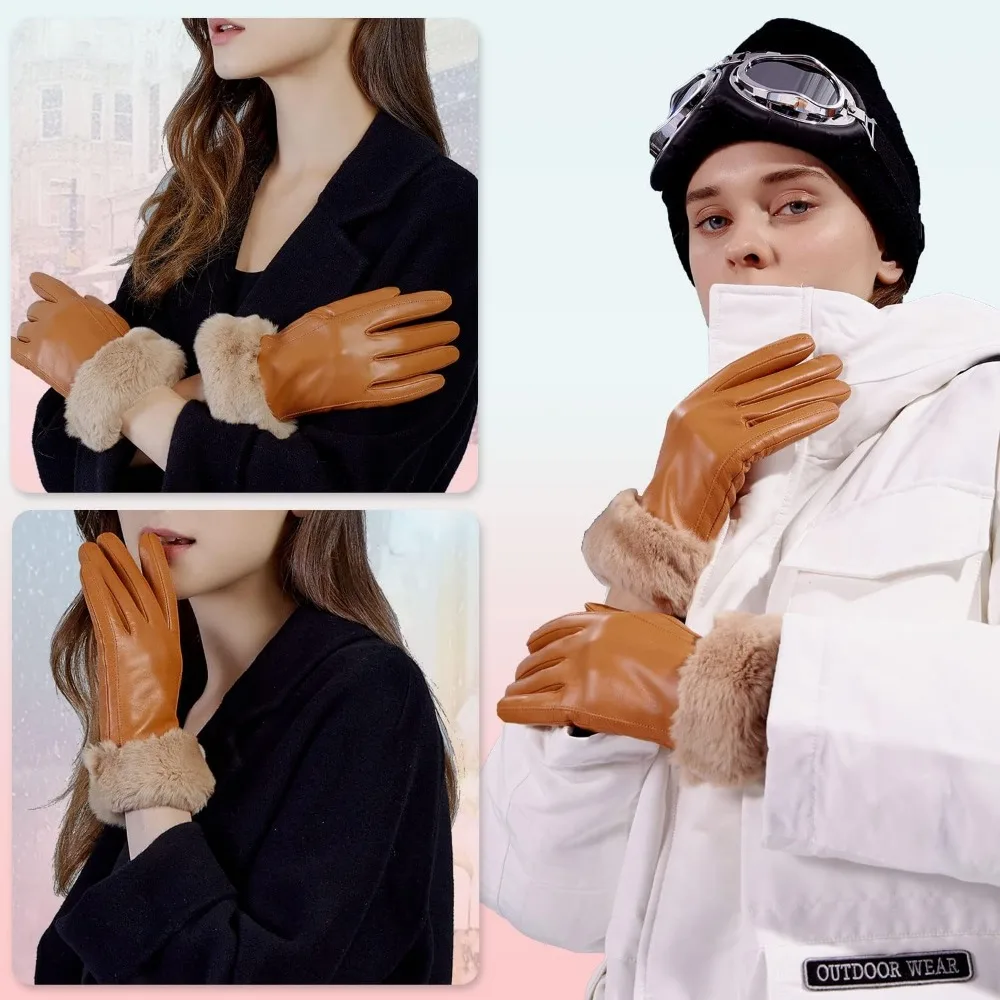قفازات جلدية نسائية متعددة الألوان مع شاشة تعمل باللمس للقيادة في الشتاء الدافئ #4