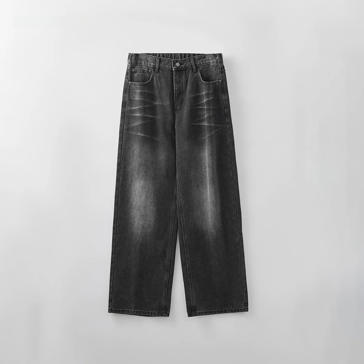 

Retro American Men's Jeans Loose Straight Leg Bla Waed Long Trousers Winter Faion Street Sle Casual Denim Pants