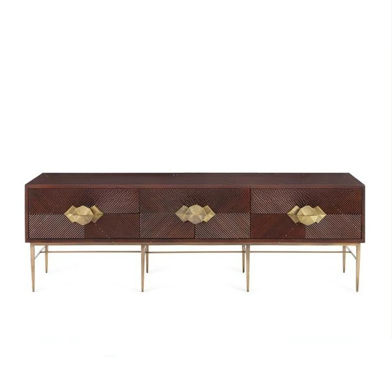 Light luxury modern American rural neoclassical solid wood TV cabinet metal stainless steel entrance cabinet living room