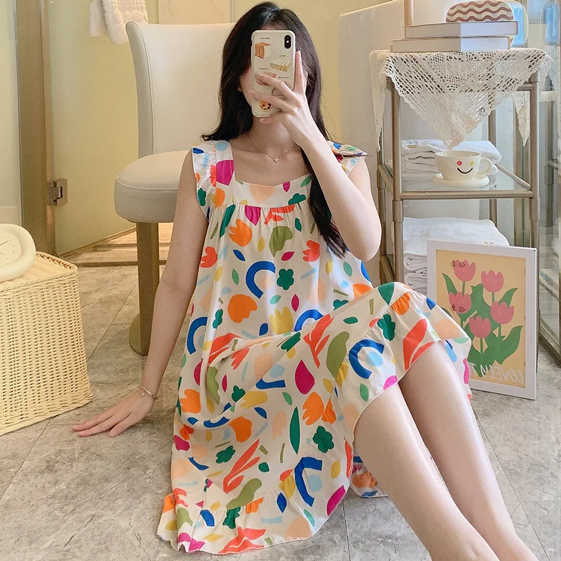 

Plus Size Camisole Floral Print Woman Satin Nightgowns Nightdress Dresses Robe Lounge Lady Women Pijama Sleepwear Pajama Pj