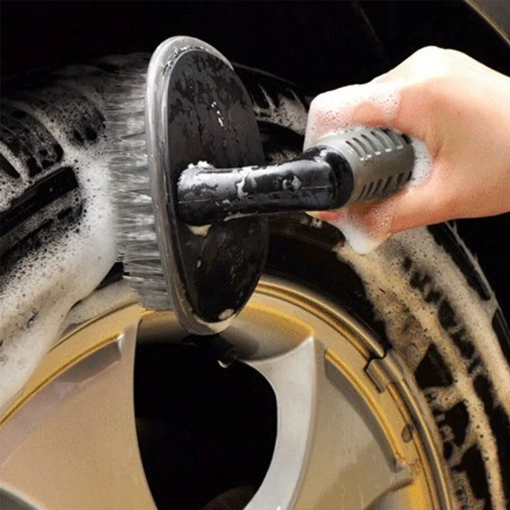 Portable Car Wheel Brush Special Tire Brush Steel Ring Decontamination Cleaning Curved Handle Car Wash T-shaped Carpet Brush