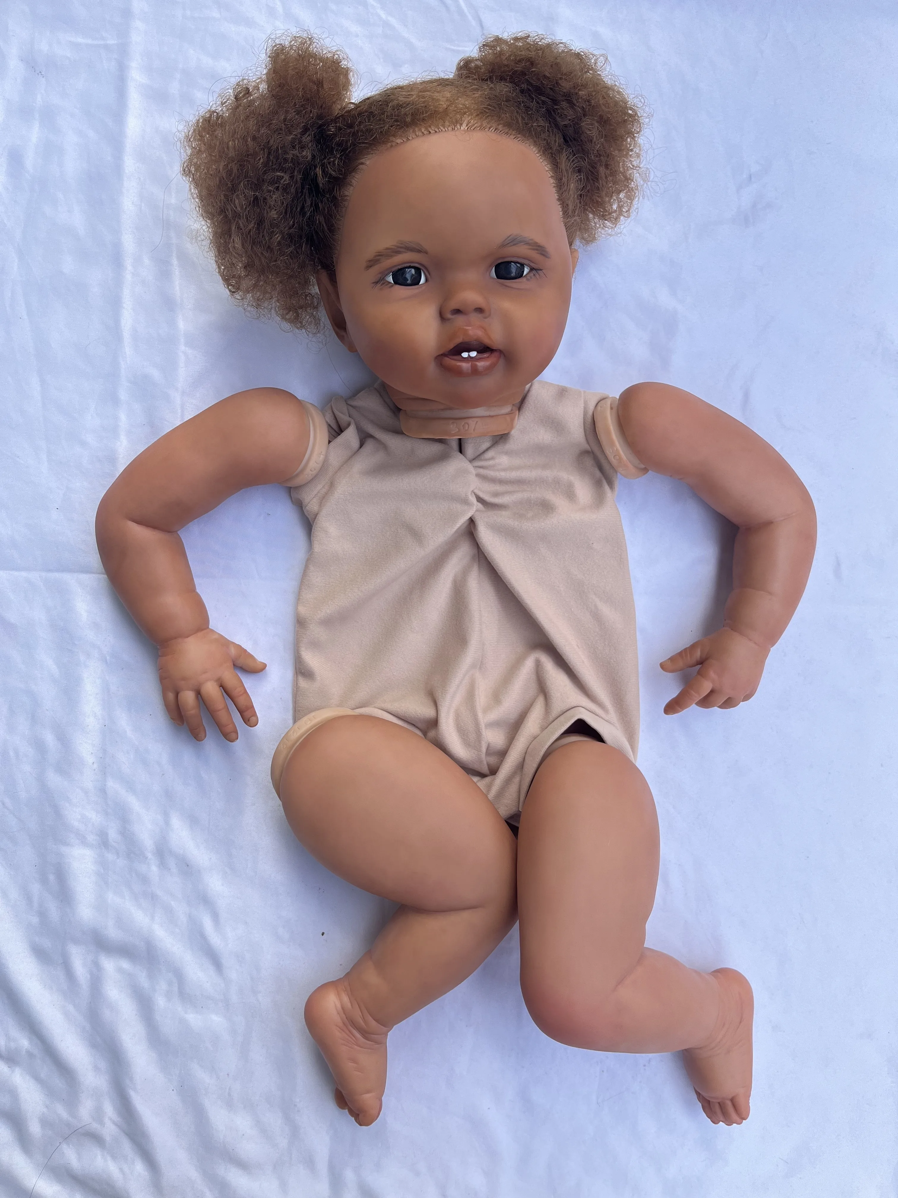 

FBBD Customized Limited Supply 24inch Reborn Baby Lottie Dark Skin Painted Kit Real Photos With one extra Cloth Body