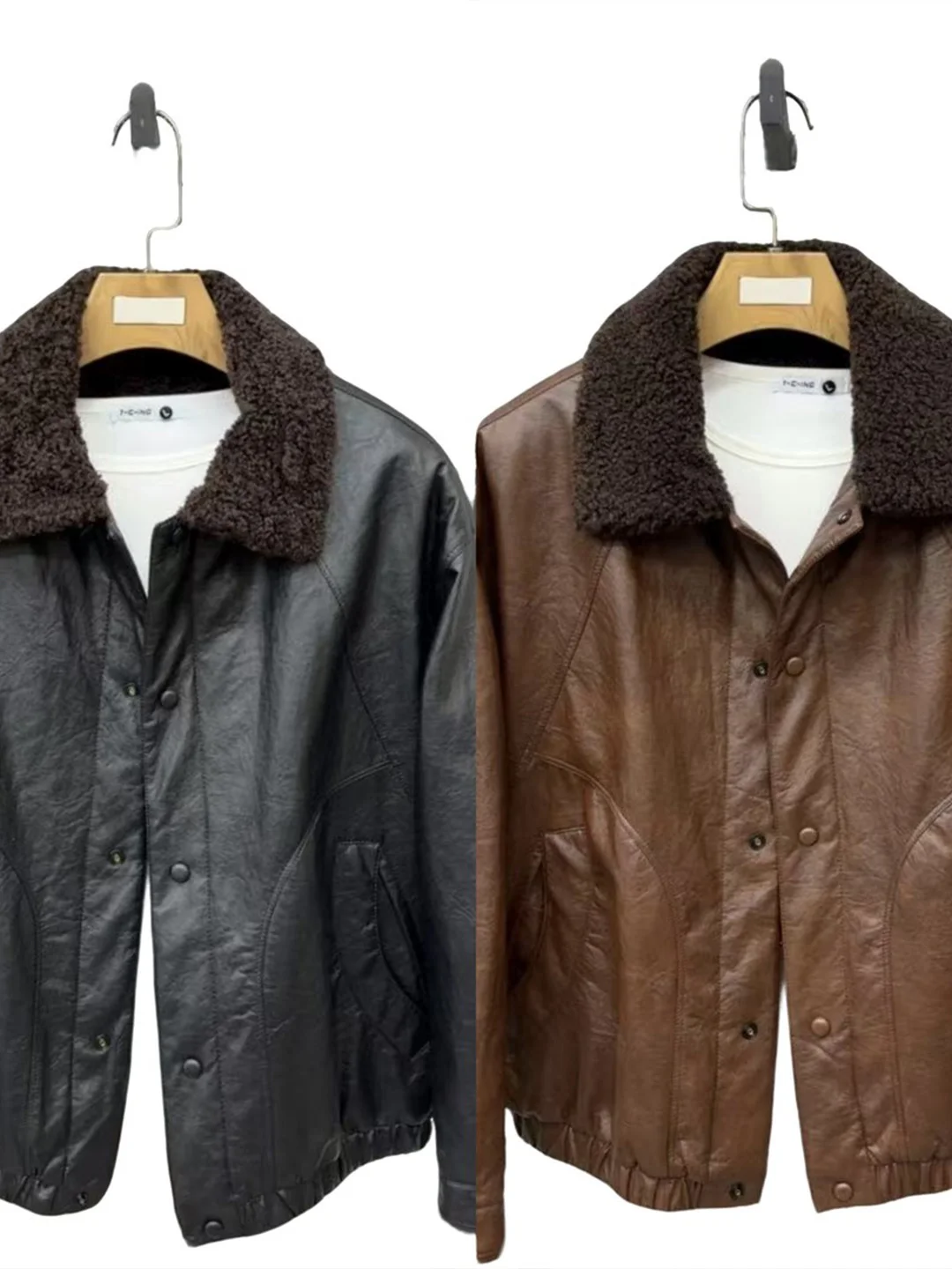 

Thiened Lamb Fur Jaet Men's Winter Warm Biker Clothes Outerwear Faionable Casual Long Sve Coat with Buttons