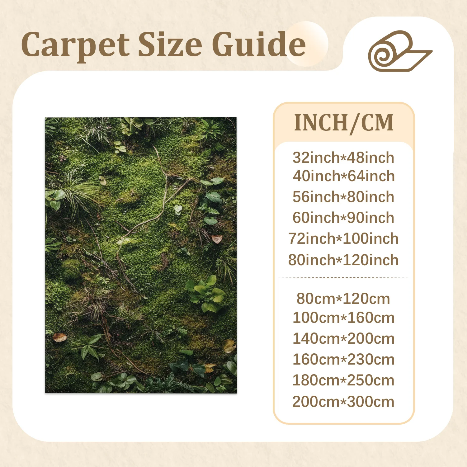 Large Indoor Area Rug Soft Velvet Low Pile Non-slip Dotted Backing Machine Washable, Mossy Forest Green Nature Pattern, Suitable for Living Room, Bedroom, Home Indoor Spaces