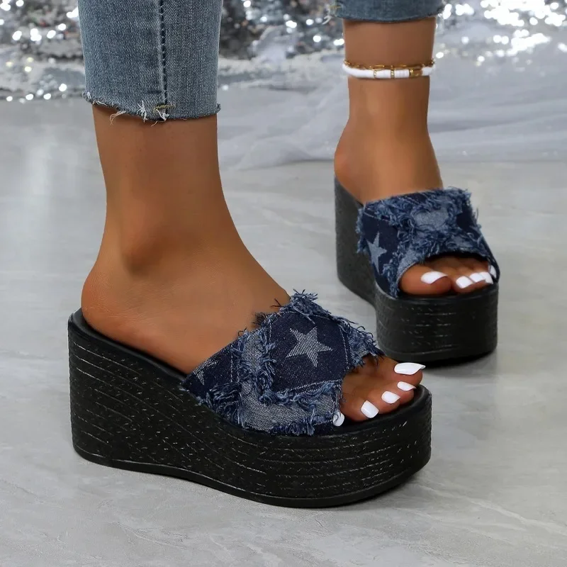 Sandals Summer 2024 New Women Slippers Wedges Platform Beach Flip Flops Trend High Heels Ladies Shoes Pumps Thick Slides Mujer