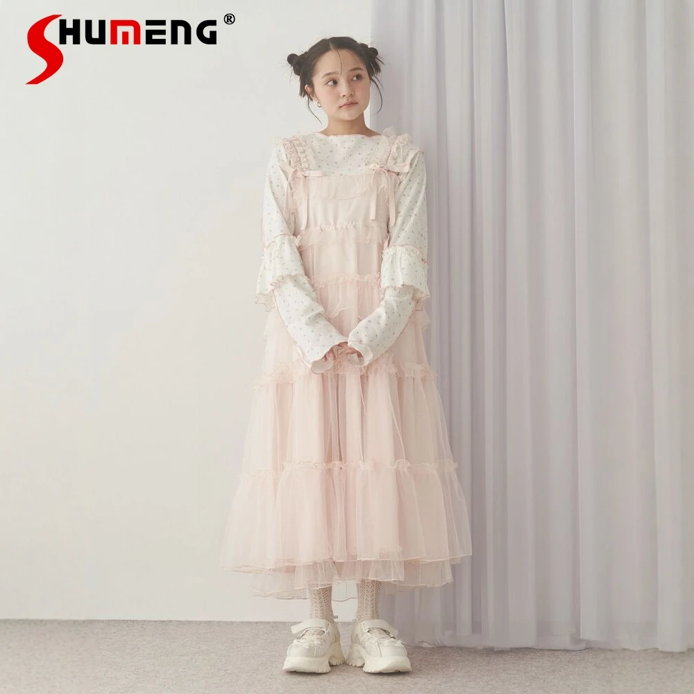 2025 Primavera e l'estate della nuova ragazza giapponese dolce vestito a rete JSK donna allentata sottile elegante casual abiti lunghi abito da principessa