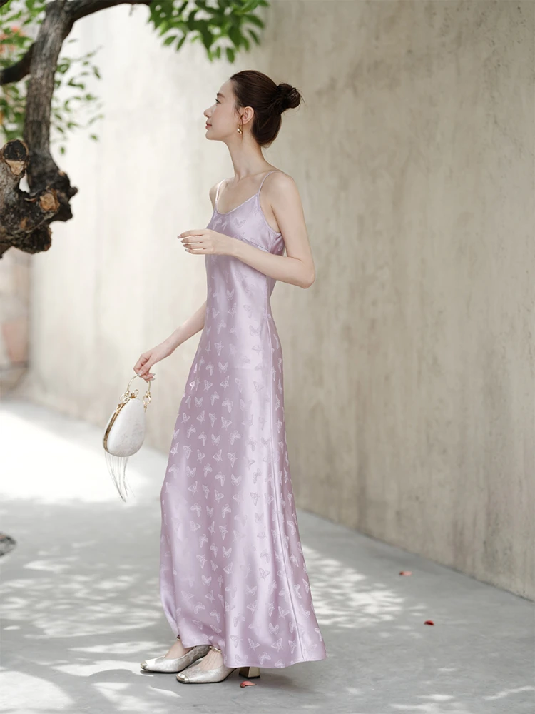 

Ele High-Waisted Chinese Sle Long Dr Women's Summer 2025 Purple Embroidery Slimming Strapl Gown