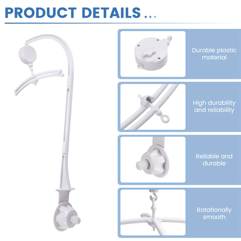 Держатель для детской кроватки, Музыкальная шкатулка с белыми погремушками на кронштейне, для новорожденных 0-12 месяцев, подарок для малыша