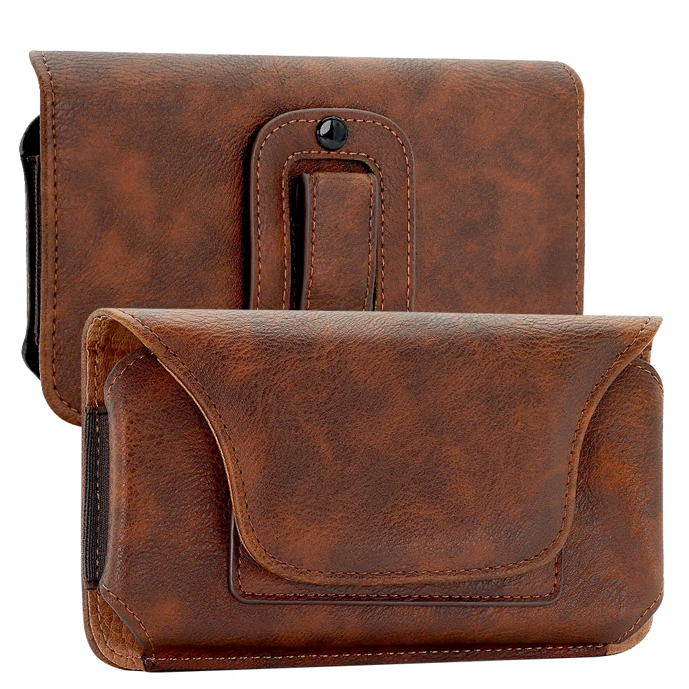 Crazy Horse Pattern PU Leather Waist Phone Bag Men's Mobile Phone Bag Pouch With Bank Cards Slot, Brown