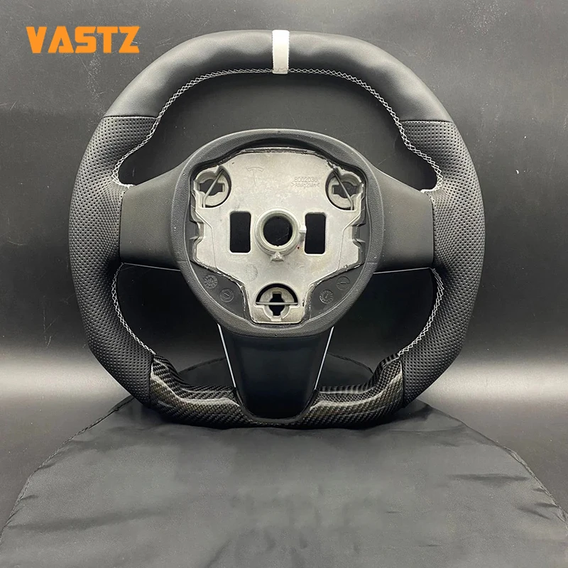 VASTZ For Tesla Model 3 Y New Carbon Fiber Steering Wheel Ellipse Customization Personalized Including Knob Carbon Fiber Cover