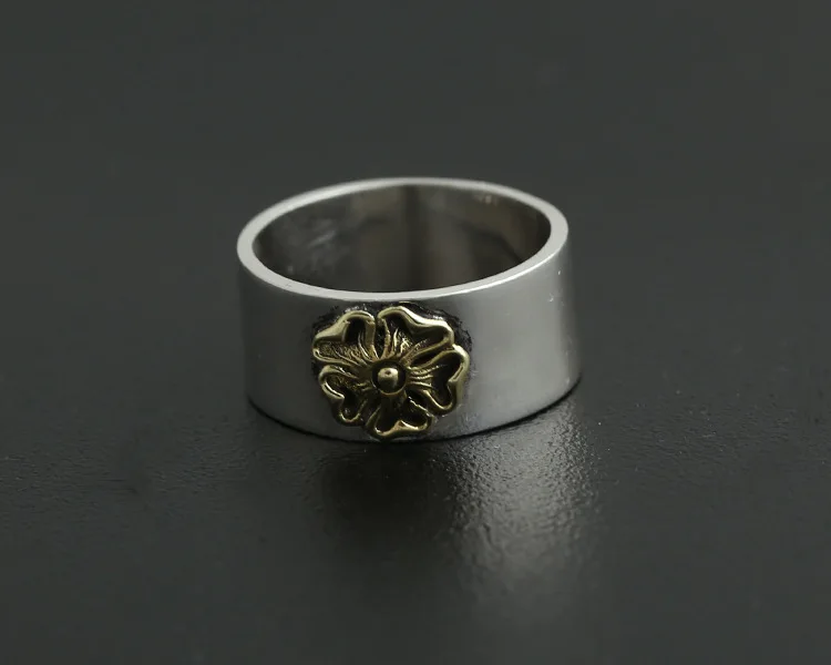 S925 sterling silver niello jewelry simple stylish glossy inlaid copper rose male and female personality popular ring