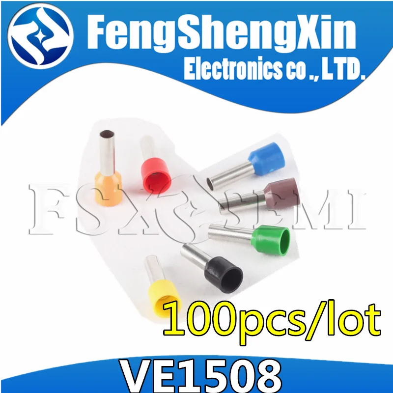 

100pcs/lot VE1508 E1508 Bootlace Cooper Ferrules Wire Copper Crimp Connector Insulated Cord Pin End Terminal