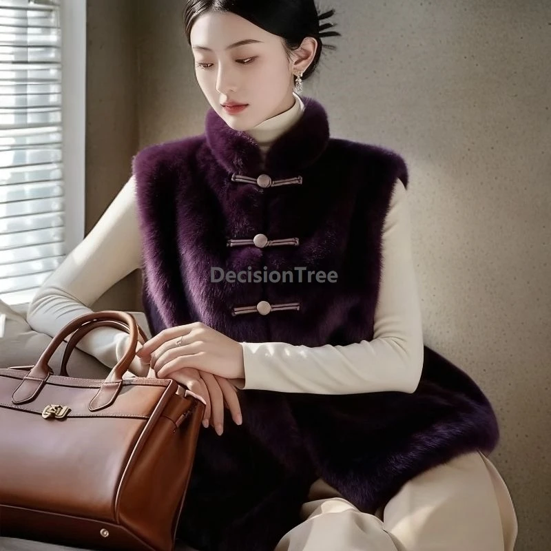 

2025 new chinese style women's vest autumn winter new disc buckle stand collar warm thickem vest elegant fashionable waistcoat