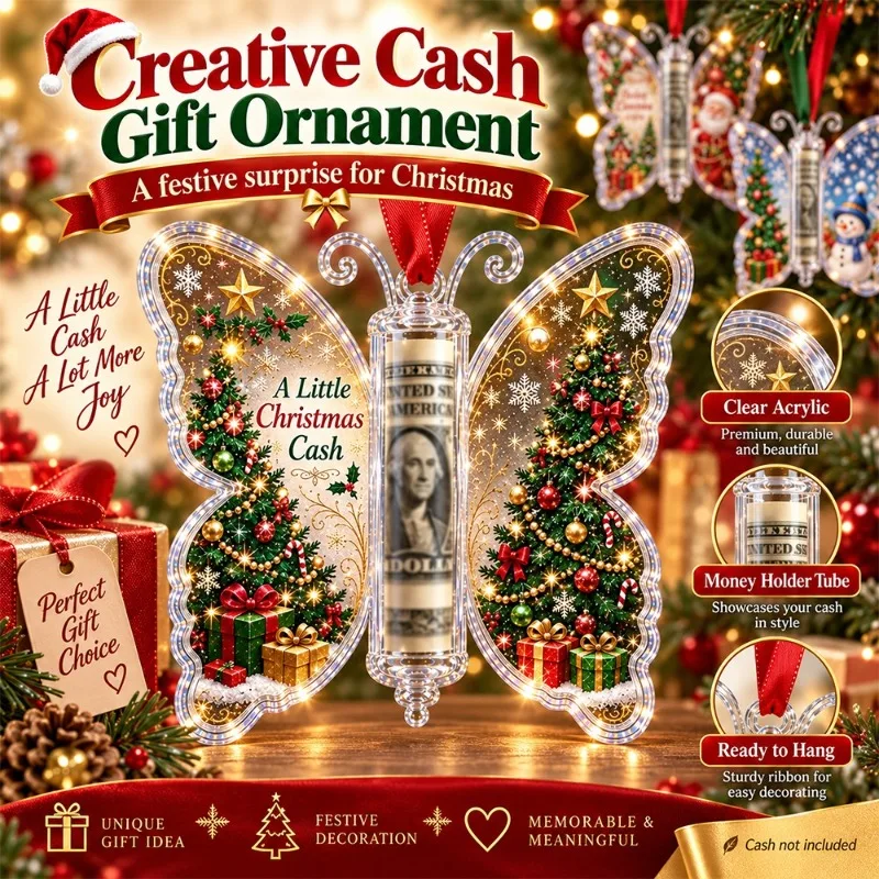 Ornement papillon en acrylique pour cadeau d'argent de Noël, porte-billets, décoration à suspendre sur le sapin de Noël, cadeau de fêtes surprise pour tous les âges.