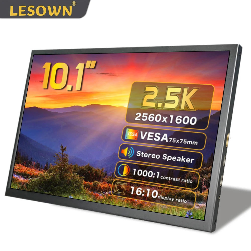 LESOWN USB Type-C Portable Monitor 10.1 inch Capacitive Touch 2.5K 2560x1600 HDMI IPS Extended Screen for SmartPhone PC Laptop