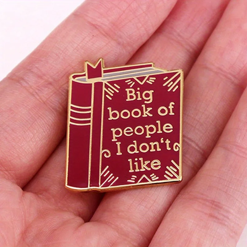 Vintage-Inspired 'Big Book Of People I Don'T Like' Enamel Pin - Unique Red Quote Brooc